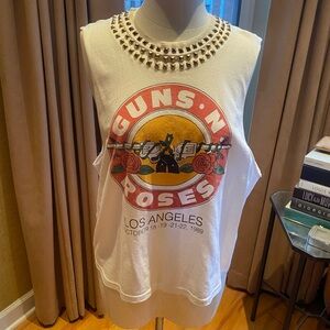 Alice + Olivia Guns N' Roses Muscle Tee with Gold Stud Neck Detail